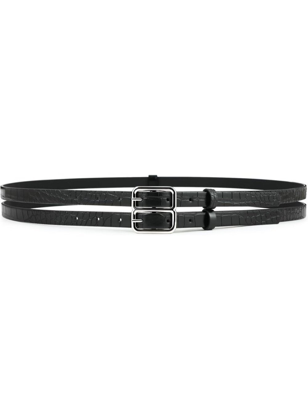 Women Black Synthetic Leather Belt Western Vintage Cowgirl Engraved Buckle Belt